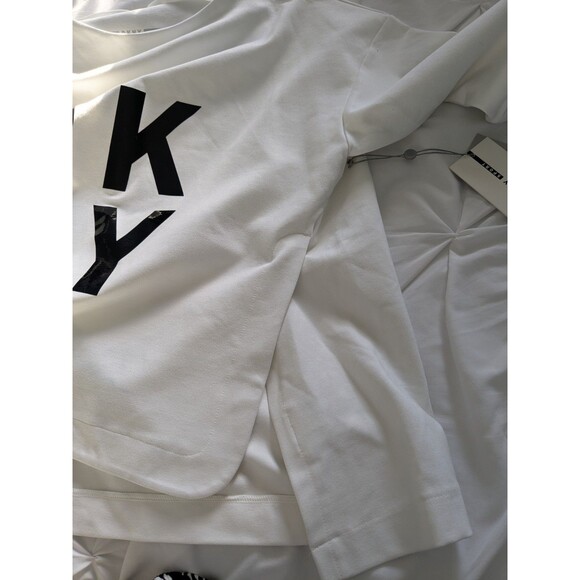 DKNY Sport Sweatshirt Womens L HighLow Bold Black Lacquer Logo Techno Athleisure - Picture 11 of 15